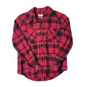 TNA Aritzia Plaid Flannel Long sleeve Shirt Red / Black Buffalo Check Sz S